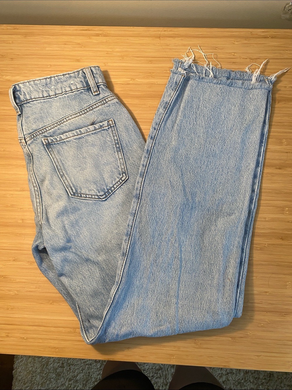Garage Light Blue Straight-Leg Jeans with Raw Hem